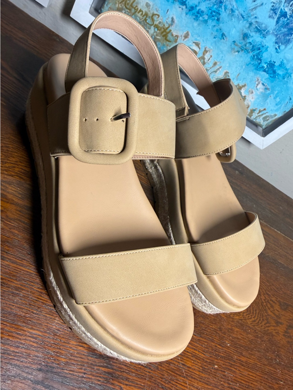 Michael Shannon Beige/Tan Platform Slide Sandals with Buckle